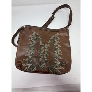 Justin Boots Western Concealed Carry Crossbody Bag Brown Turquoise Boot Stitch